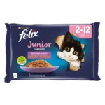 Purina Felix Fantastique Junior 4x85g – Repas Complets et Savoureux pour Chatons Gourmands avec Tendres Morceaux enrobés de Gélatine Succulente