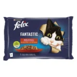 Purina Felix Fantastic Festin de Viande en Gelée 4x85g – Nourriture humide pour chats adultes aux morceaux tendres et juteux, 100 % complète et équilibrée