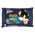 Felix Fantastic Duo Poissons pour Chats – 4x85g | Truite & Maquereau en Gelée, Aliment Complet Riche en Oméga-6 et Vitamines Essentielles