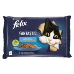 Purina Felix Fantastic Festin de la Mer en Gélatine 4x85g – Nourriture humide pour chats adultes aux poissons savoureux (Saumon, Thon, Cabillaud, Plie)